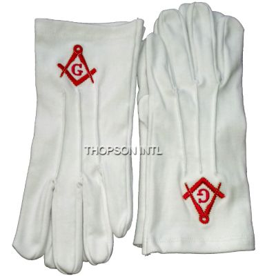 Masonic Red Square Compass Cotton gloves