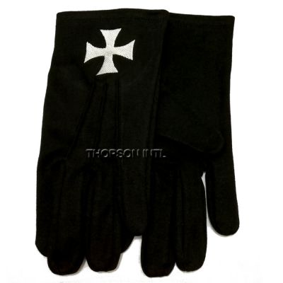 Masonic Black Cotton gloves white cross